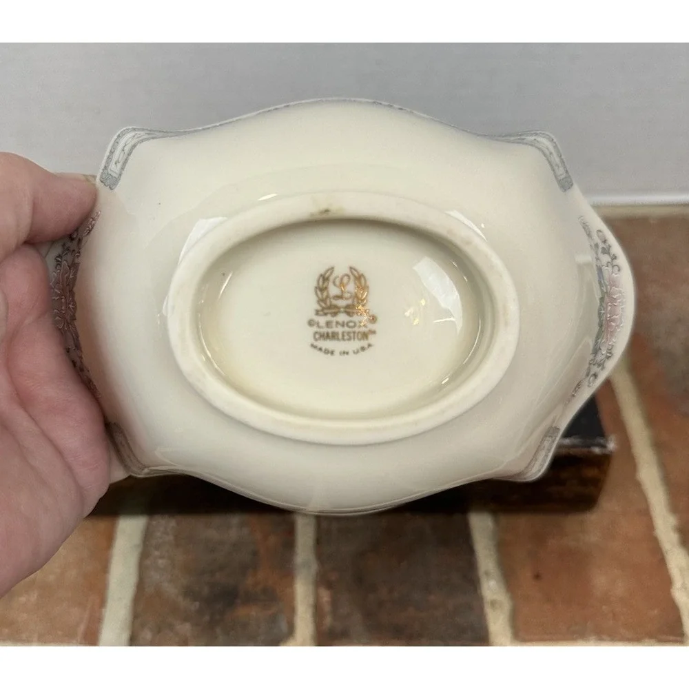 Vintage 80s Lenox Charleston Porcelain Basket Silver Trim Pink Flowers Handled